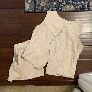 Xl polyester button up top and short set